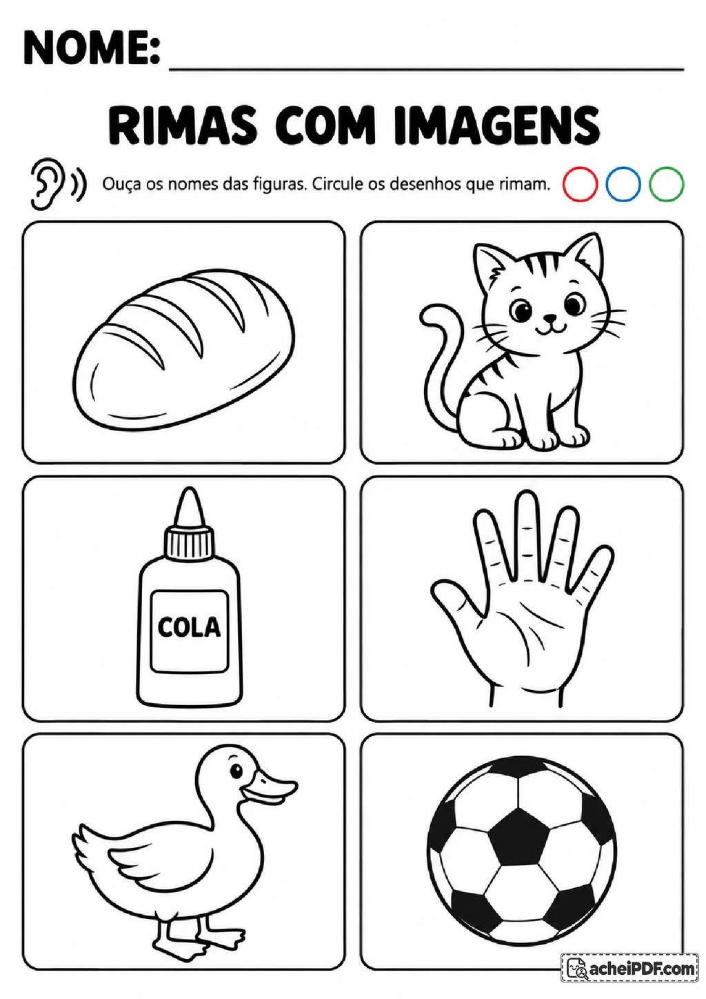Rimas, Sílabas e Leitura de Imagens para Imprimir