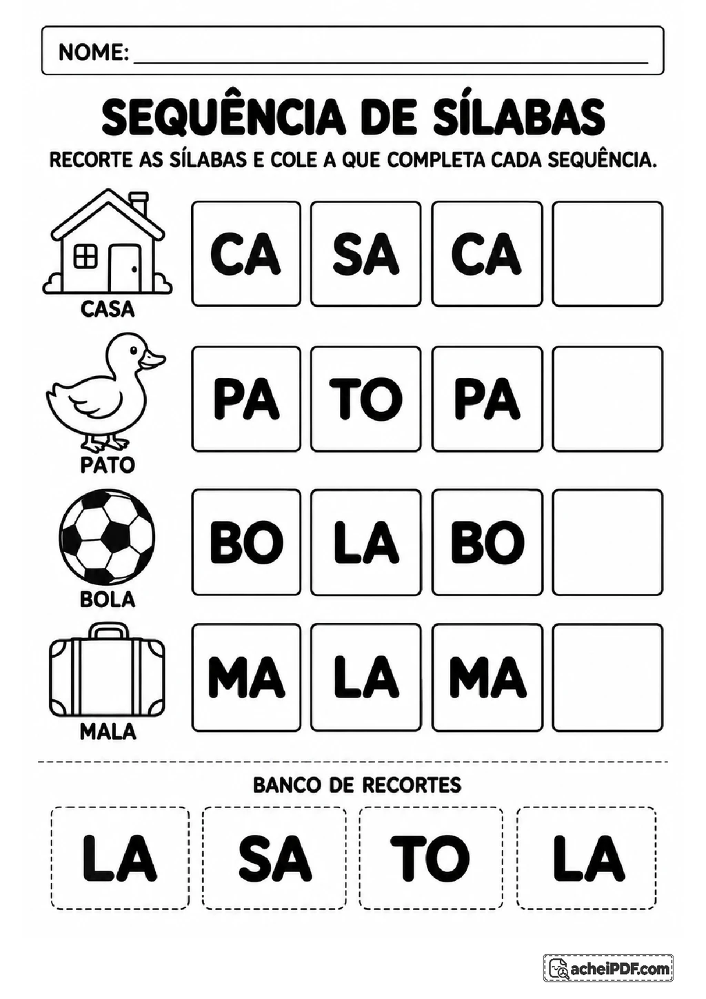 Sequências de Sílabas para o Pré II em PDF