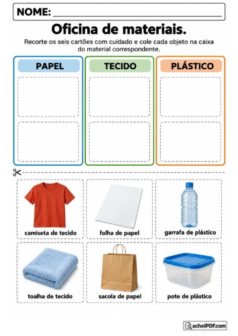 Cartões recortáveis de camiseta, folha, garrafa, toalha, sacola e pote para colar por material