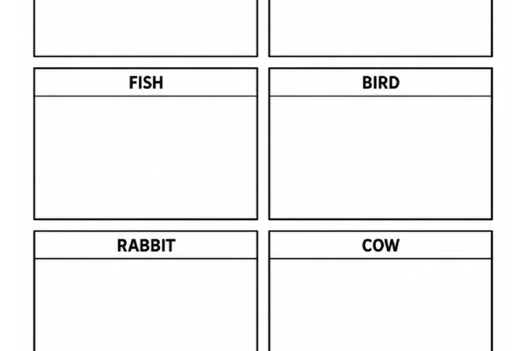 Cartões de seis animais para recortar e colar nos quadros com seus nomes em inglês