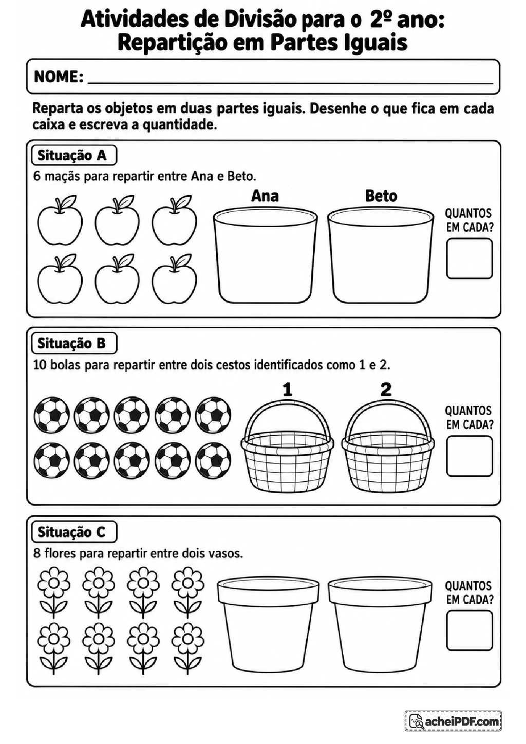 Metade e Terça Parte: Atividades de Repartição em PDF