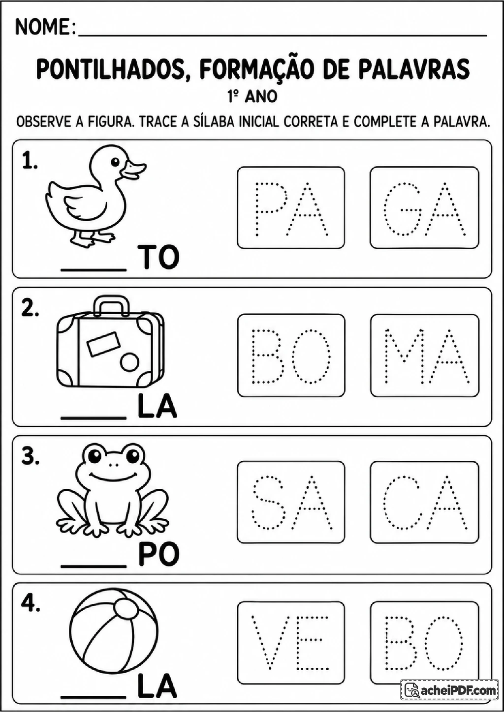 Complete e Ordene Palavras com Sílabas Pontilhadas