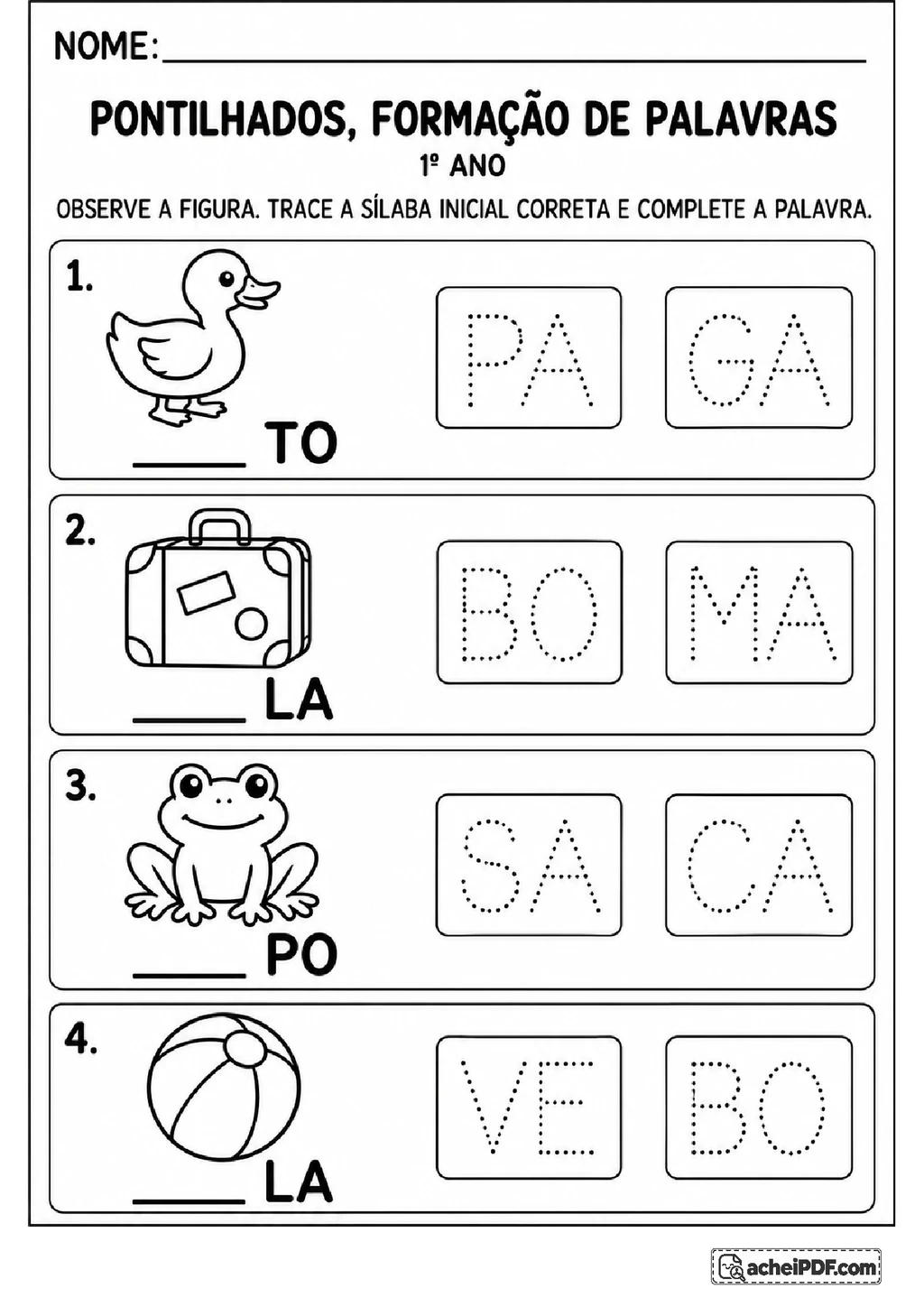 Complete e Ordene Palavras com Sílabas Pontilhadas