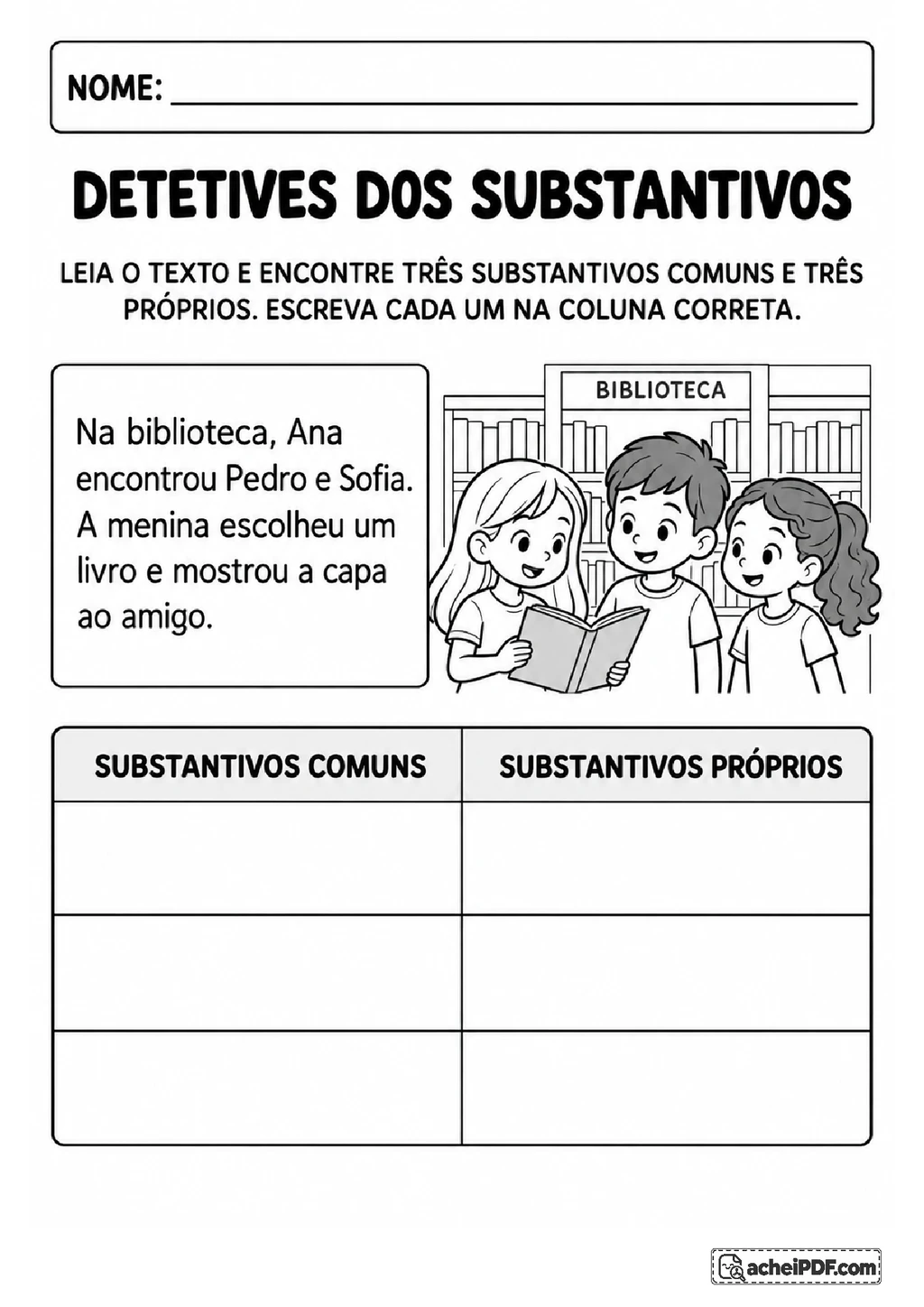 Atividades de Substantivos para o 4º ano em PDF
